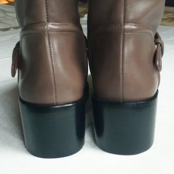 NWOB Coach Cecilia Leather Riding Boots 5.5 Mushroom Dark Taupe - Picture 3 of 5